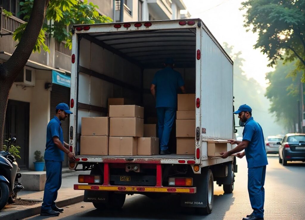 Movers in Kolkata unloading boxes and furniture