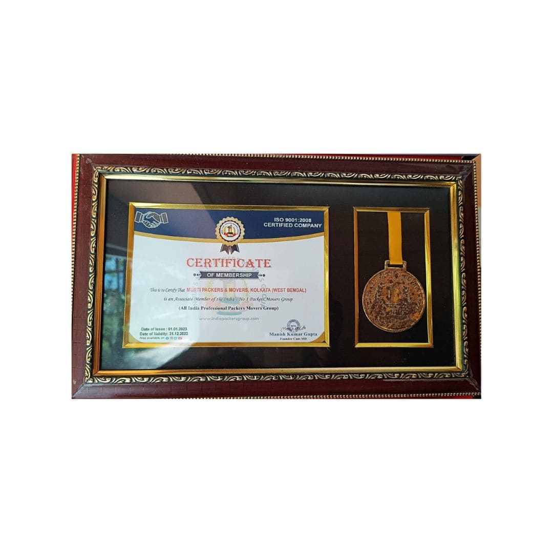 2023 Membership Certificate and Medal awarded to Murti Packers and Movers by IPG