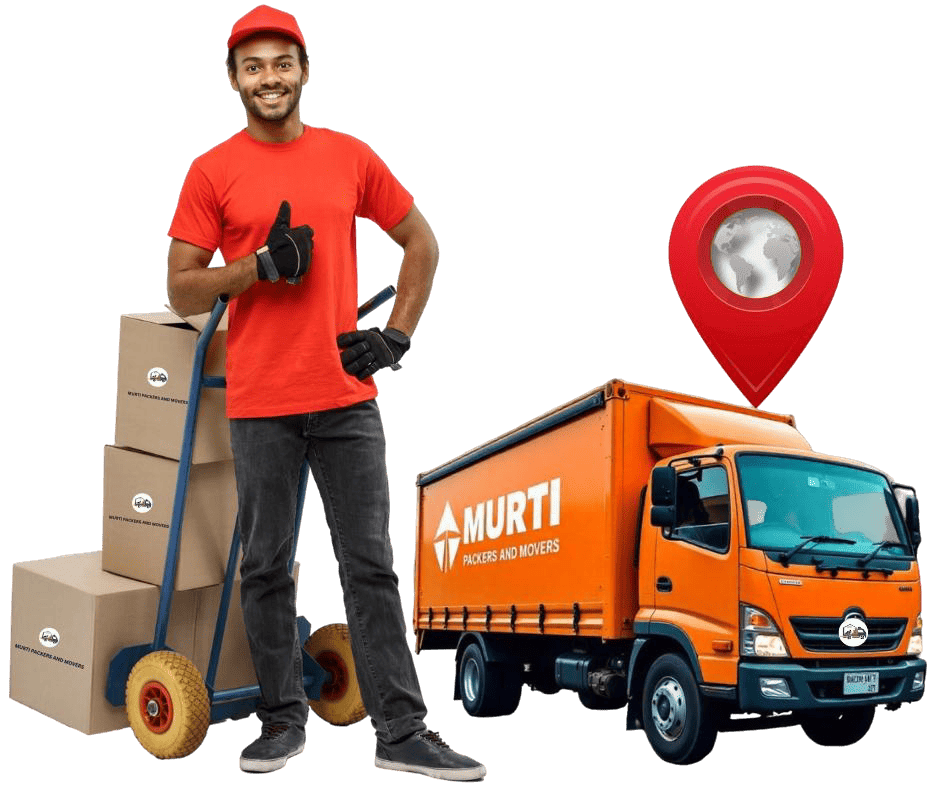 "Murti packers and movers with transport truck and delivery staff handling boxes"