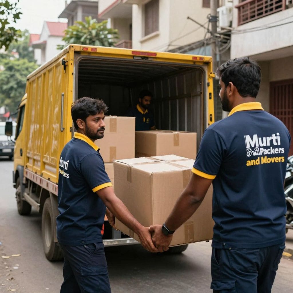 Professional packers and movers in Newtown loading household goods into truck for safe home shifting in Newtown